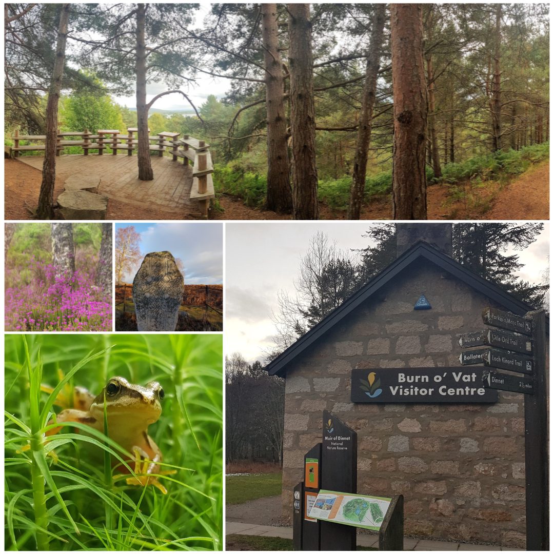 Views from the Burn O Vat and its visitor center at the Muir of Dinnet Nature Reserve in the Cairngorms National Park near to Cairngorm Lodges